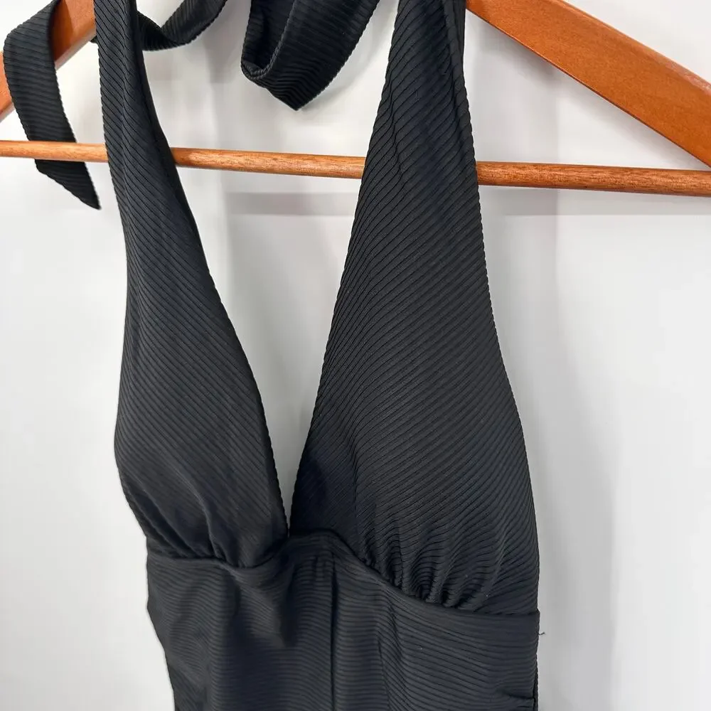 TOMMY HILFIGER NWT Black Plunge Halter Swim Suit // 8